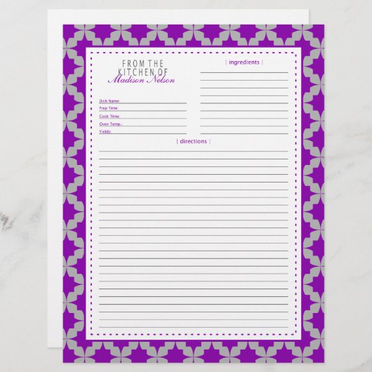 Pagina met Paarse Retro Star Recipe (Voorkant / Achterkant)