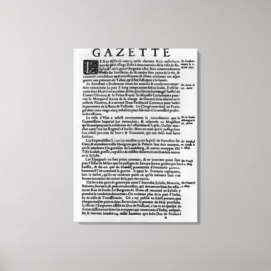 Pagina met tekst uit "La Gazette" Canvas Afdruk (Voorkant)