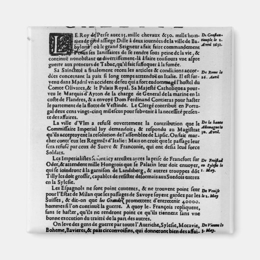 Pagina met tekst uit "La Gazette" Magneet (Voorkant)