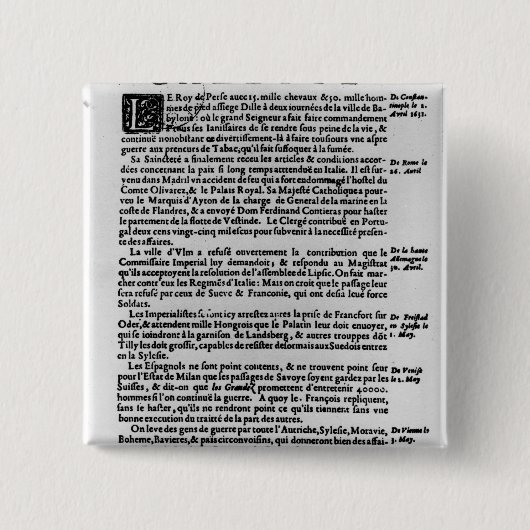 Pagina met tekst uit "La Gazette" Vierkante Button 5,1 Cm (Voorkant)