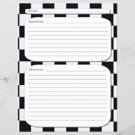 Pagina met zwart wit ingecheckt recept flyer (Voorkant)