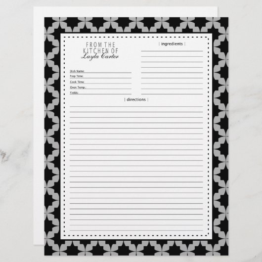 Pagina met zwarte Retro Star Recipe (Voorkant / Achterkant)