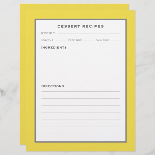 Pagina Ontvangst | Dessert | Eenvoudig geel grijs (Voorkant / Achterkant)
