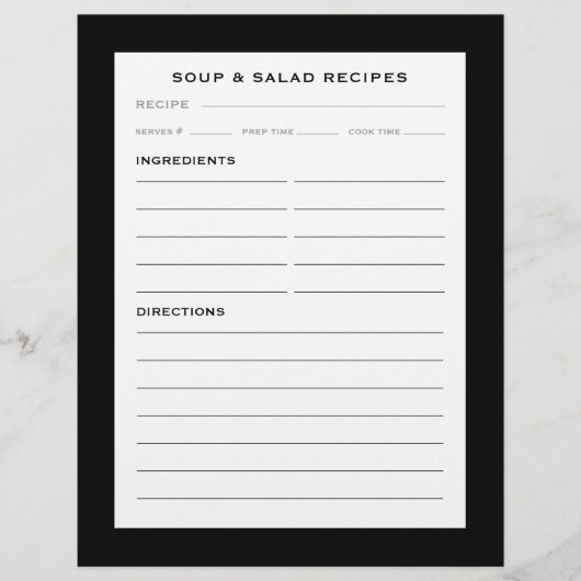 Pagina Ontvangst | Soep en Salad | Eenvoudig zwart (Voorkant)