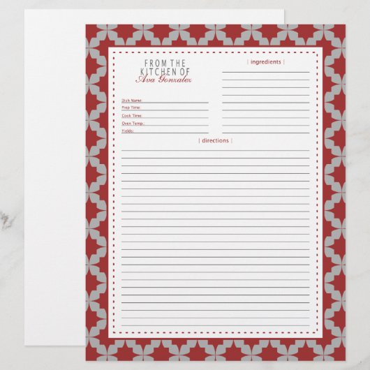 Pagina Rode Retro Star Recipe (Voorkant / Achterkant)