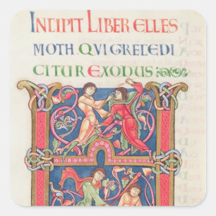 Pagina van de Bijbel van Winchester, c.1150-80 Vierkante Sticker