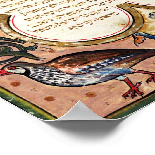 Pagina van een Hebreeuwse Bijbel met vogels, 1299 Poster (Hoek)