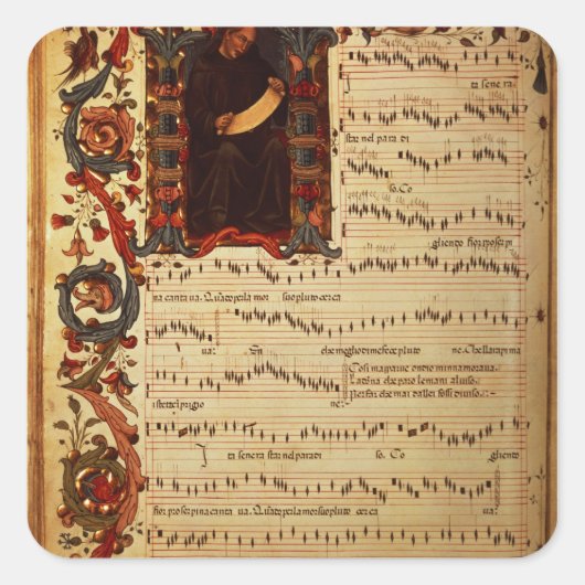 Pagina van Musical Notation met historiek Vierkante Sticker (Voorkant)