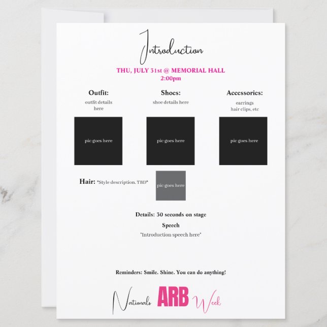 Paginaant Planner Evenementen Papierblad (Voorkant)
