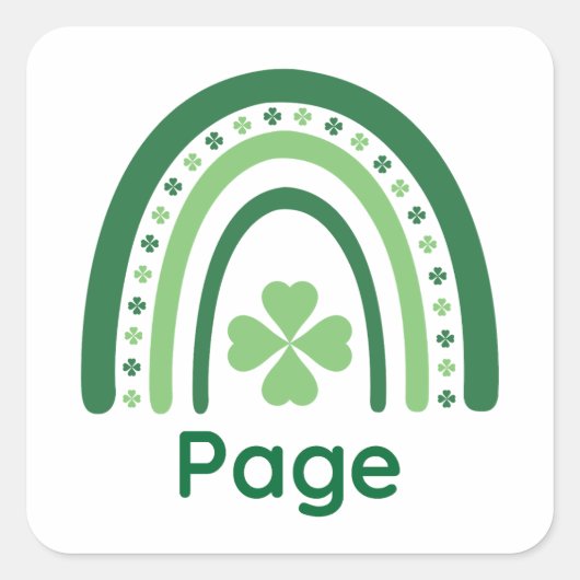 Paginanaam Clover Boho Rainbow Vierkante Sticker (Voorkant)
