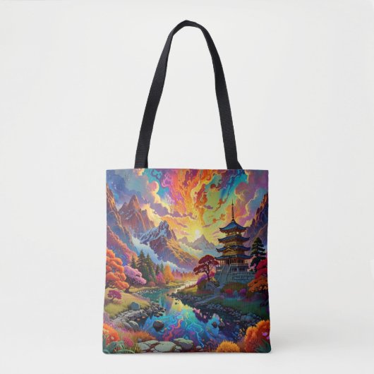 Pagoda and Coloured Landscape Tote Bag (Voorkant)