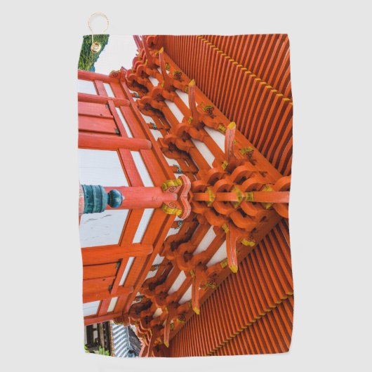 Pagoda bottom up perspective, Miyajima Golfhanddoek (Voorkant)