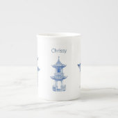 Pagoda Chinoiserie Blauwe en Witte Koffie Mok (Voorkant)