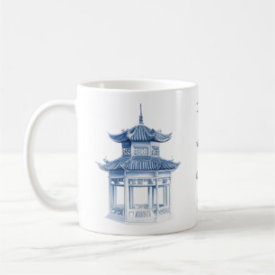 Pagoda Chinoiserie Blauwe en Witte Koffie Mok