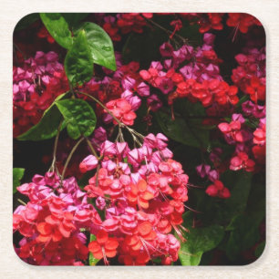 Pagoda Flowers Colorful Red en Roze Kartonnen Onderzetters