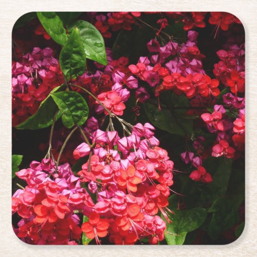 Pagoda Flowers Colorful Red en Roze Kartonnen Onderzetters (Voorkant)