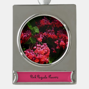 Pagoda Flowers Colorful Red en Roze Verzilverd Banner Ornament