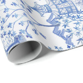 Pagoda Forest in Blue op White Cadeaupapier (Rol Hoek)
