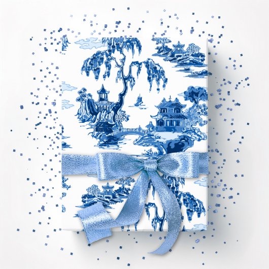Pagoda Garden in Blue Porcelain Cadeaupapier