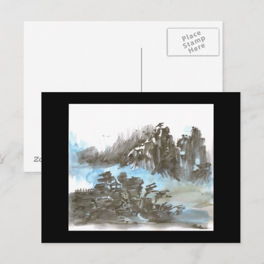 Pagoda in de bergen in het Zwarte Briefkaart (Voorkant / Achterkant)