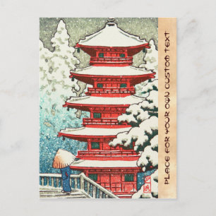 Pagoda in de Snow Kawase Hasui shin hanga art Briefkaart