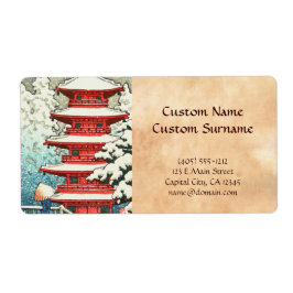 Pagoda in de Snow Kawase Hasui shin hanga art Etiket