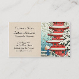 Pagoda in de Snow Kawase Hasui shin hanga art Visitekaartje
