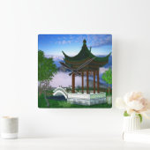 Pagoda Natuur Landschap Fantasy Art Vierkante Klok (Huis)