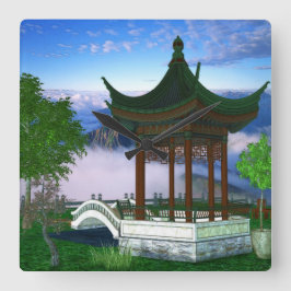 Pagoda Natuur Landschap Fantasy Art Vierkante Klok