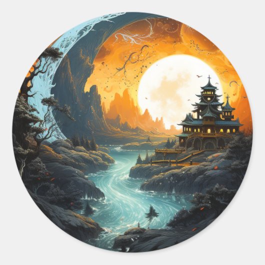 Pagoda Palace rivier Yin Yang Martial Arts Ronde Sticker (Voorkant)