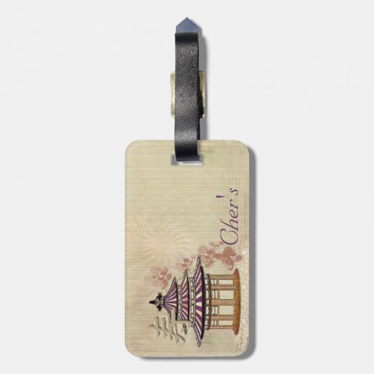 Pagoda Roos gemengd media-Orientaal Bagagelabel (Achterkant verticaal)
