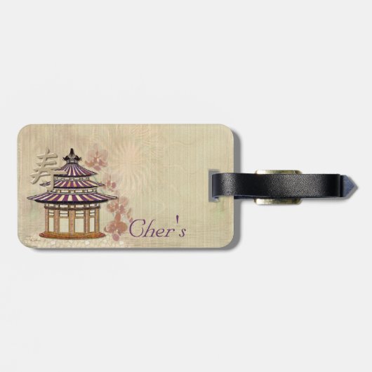 Pagoda Roos gemengd media-Orientaal Bagagelabel