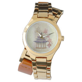 Pagoda Roos gemengd media-Orientaal Horloge