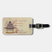 Pagoda Roos Mixed Media Oriëntaals Bagagelabel (Voorkant horizontaal)