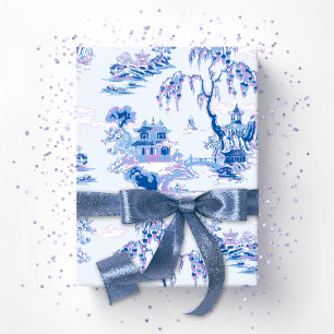 Pagoda Tuin in Blauw en Paars Cadeaupapier