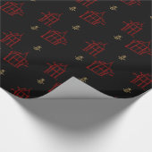 Pagodas Chinoiserie Gift Wrap Rode & Gold Happines Cadeaupapier (Hoek)