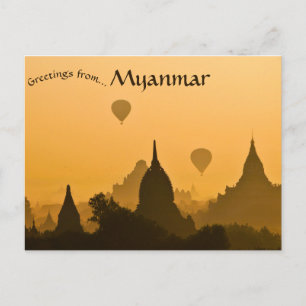 Pagodas en Balloons Sunset at Old Bagan Myanmar Briefkaart