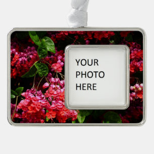 Pagode Bloemen Kleurig Rood en Roze Verzilverd Omlijst Ornament