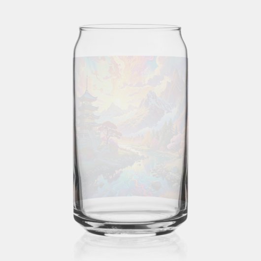 Pagode en gekleurd landschap Bierblikje Blikvorm Glas (Achterkant)