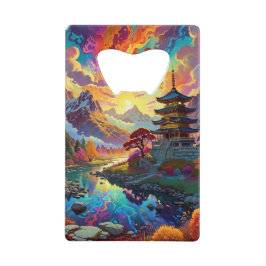 Pagode en gekleurd landschap creditkaart flessenopener