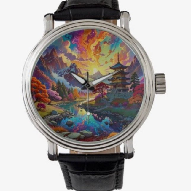 Pagode en gekleurd landschap eWatch Horloge (Creator heeft geüpload)