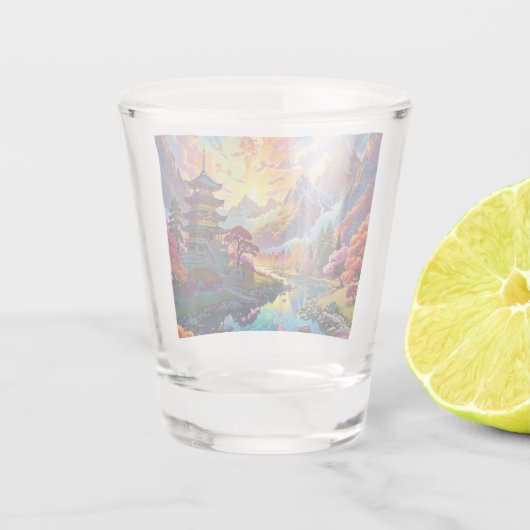 Pagode en gekleurd landschap geschoten glas (Achterkant)