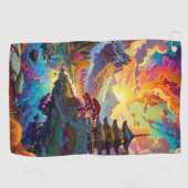 Pagode en gekleurd landschap golfhanddoek (Horizontaal)