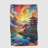Pagode en gekleurd landschap golfhanddoek (Voorkant)