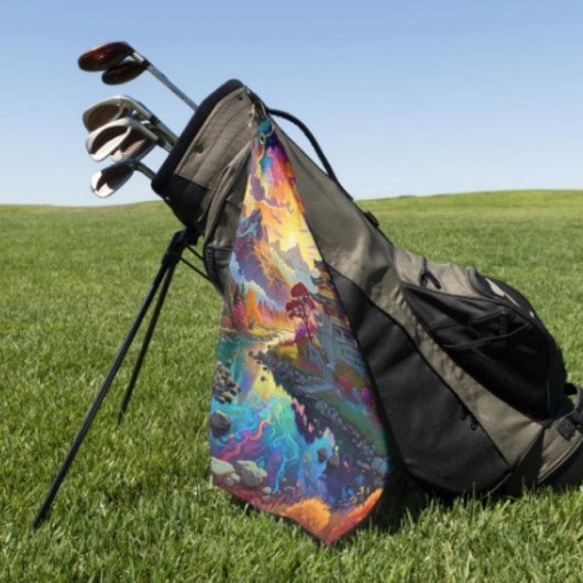 Pagode en gekleurd landschap golfhanddoek