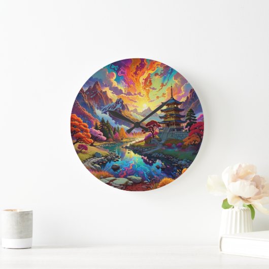 Pagode en gekleurd landschap grote klok (Huis)