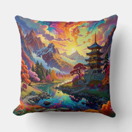 Pagode en gekleurd landschap kussen