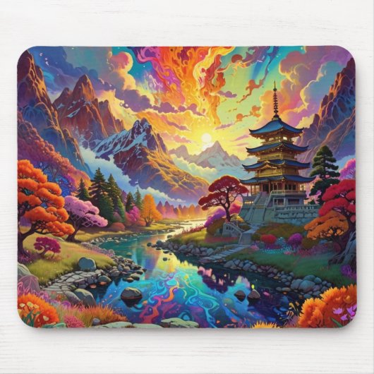 Pagode en gekleurd landschap muismat (Voorkant)