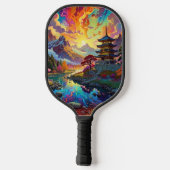 Pagode en gekleurd landschap  pickleball paddle (Achterkant)