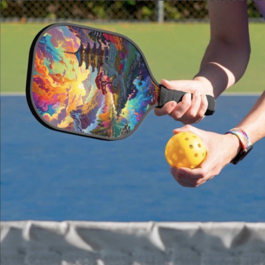 Pagode en gekleurd landschap  pickleball paddle